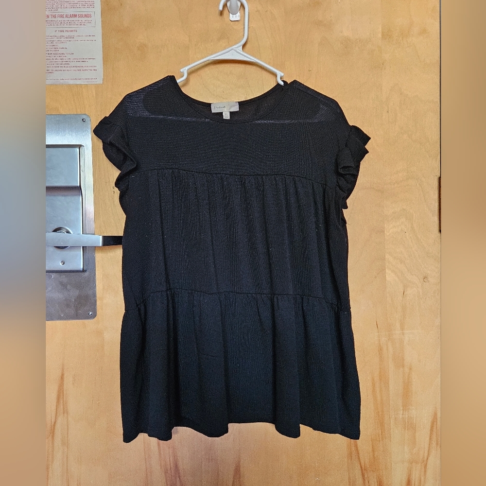 Black Ruffle Sleeve Top